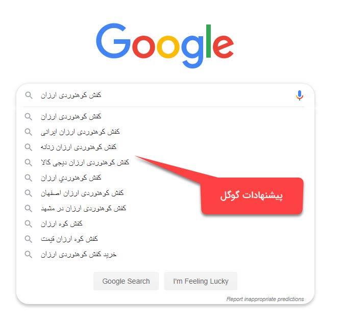 پیشنهادات گوگل برای عبارات کلیدی